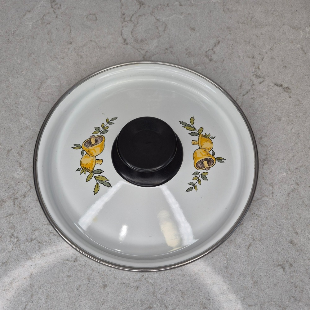 Mushroom Enamel Pot Lid Replacement 7 Inch White Vintage